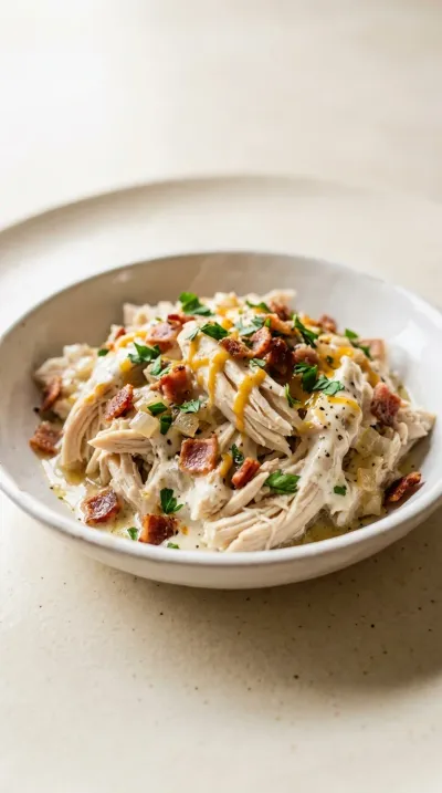 Crockpot Crack Chicken with Ranch, Bacon & Cheddar