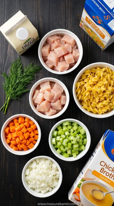 Easy Creamy Chicken Noodle Soup Recipe - ingredients preparation