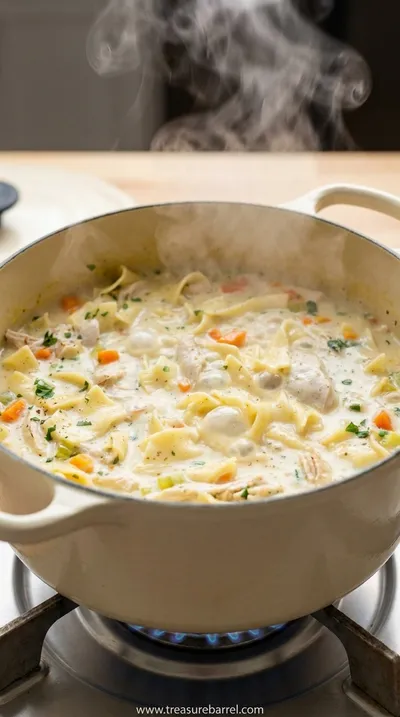 Easy Creamy Chicken Noodle Soup Recipe - cooking process