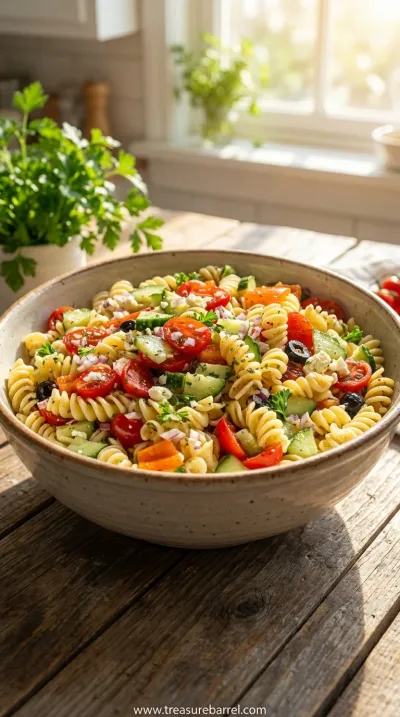 Easy Pasta Salad Recipe with Colorful Veggies and Zesty Dressing