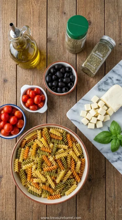 Easy Italian Pasta Salad Recipe for Hot Days - ingredients preparation