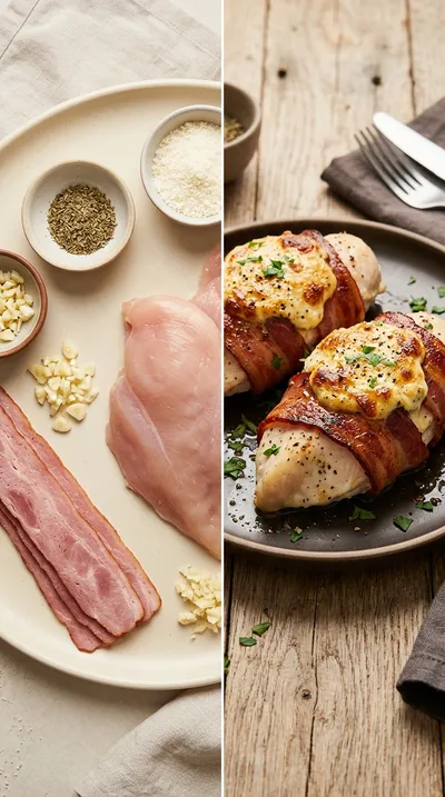 Baked Chicken Breast with Cream Cheese and Turkey Bacon - ready to serve
