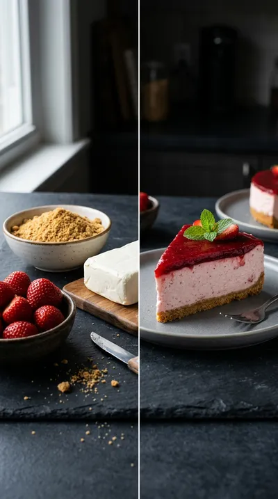 Strawberry Cheesecake with Strawberry Sauce - ready to serve