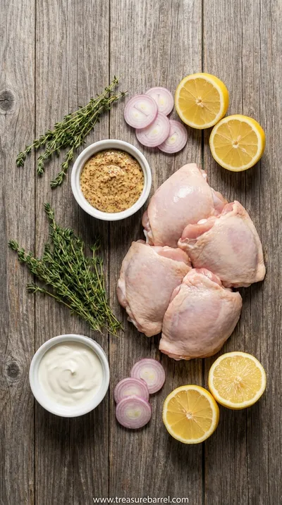 French Mustard Chicken: Poulet à la Moutarde Recipe - ingredients preparation
