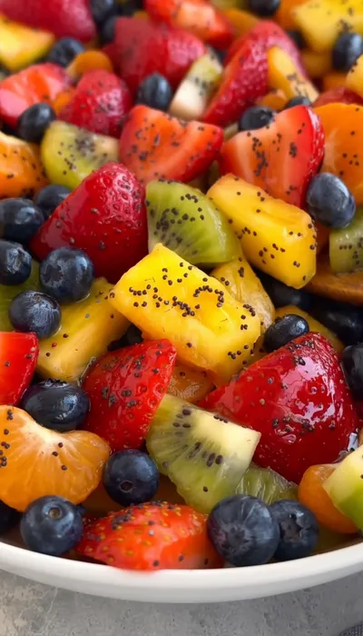 Fresh Fruit Salad with Honey Lime Poppy Seed Dressing