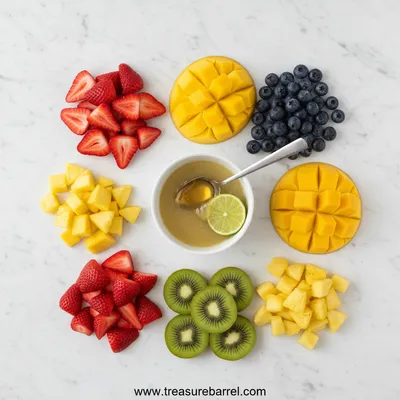 Fruit Salad with Honey Lime Dressing - ingredients preparation