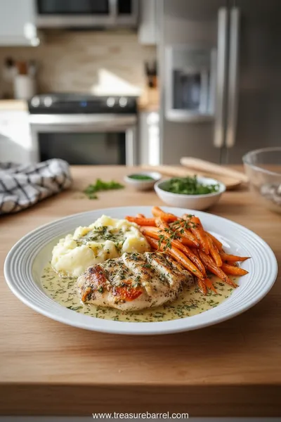 Garlic Herb Chicken with Creamy Mash & Roasted Carrots
