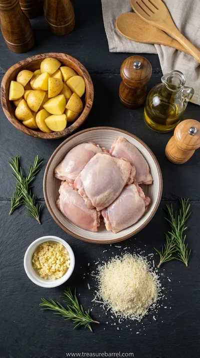 Garlic Parmesan Chicken and Potatoes One-Pan Dinner - ingredients preparation