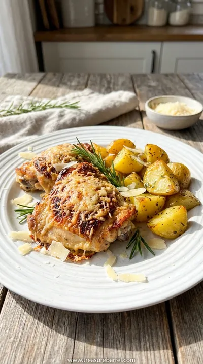 Garlic Parmesan Chicken and Potatoes One-Pan Dinner - ready to serve