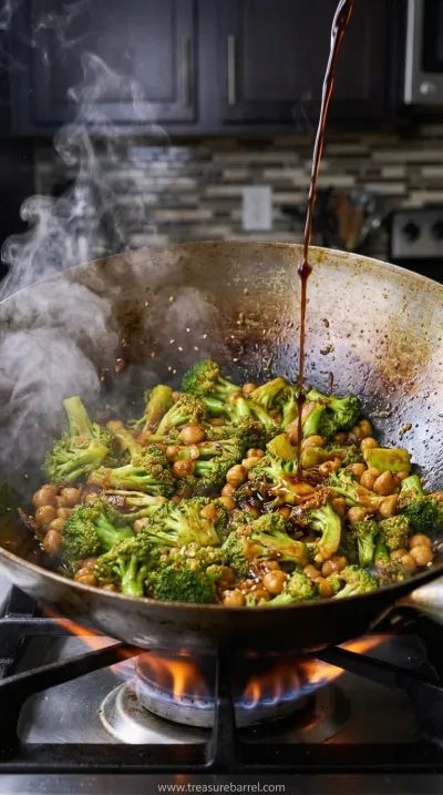 Garlic Broccoli Stir Fry With Chickpeas: Vegan Recipe - cooking process