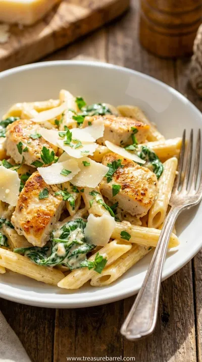 Easy Garlic Parmesan Chicken Pasta Recipe for Healthy Dinner - ready to serve
