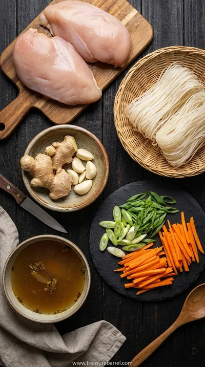 Ginger Garlic Chicken Noodle Soup Recipe - ingredients preparation