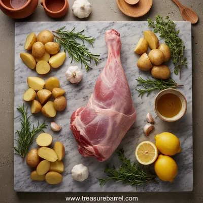Greek Slow Roast Leg of Lamb with Potatoes Recipe - ingredients preparation