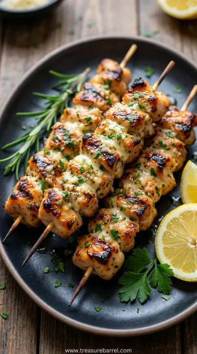 Grilled Ranch Garlic Parmesan Chicken Skewers Recipe - ready to serve
