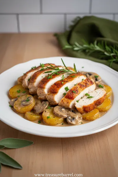Herb Roasted Chicken with Creamy Mushroom Sauce - ready to serve