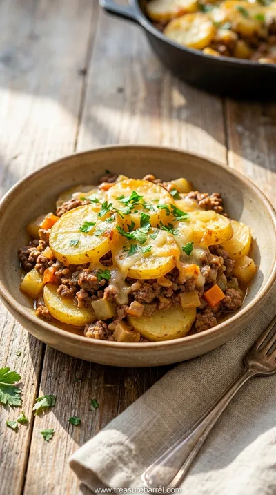 Hobo Casserole: Rustic Ground Beef and Potato Bake - ready to serve