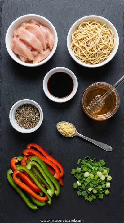 Honey Pepper Chicken Lo Mein with Steamed Rice Recipe - ingredients preparation