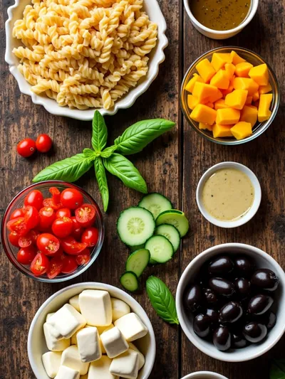 Italian Pasta Salad – Classic Recipe - ingredients preparation