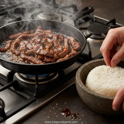 Korean BBQ Beef Rice Stack - ingredients preparation
