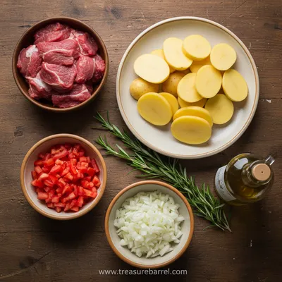 Lamb Tava Recipe With Potatoes (Slow Cooked) - ingredients preparation