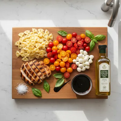 Layered Grilled Chicken Caprese Pasta Salad - cooking process