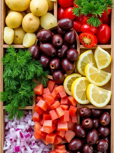 Mediterranean Potato Salad – Best Ever Healthy Recipe - ingredients preparation