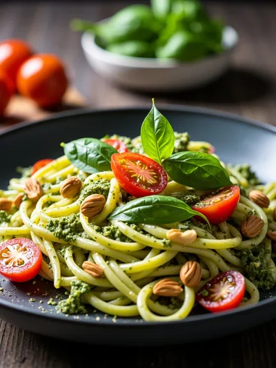 Mediterraner Nudelsalat mit Pesto - cooking process