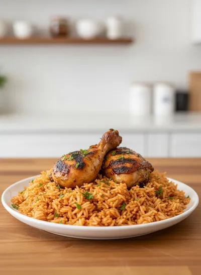 Peri Peri Jollof Rice and Chicken - ready to serve