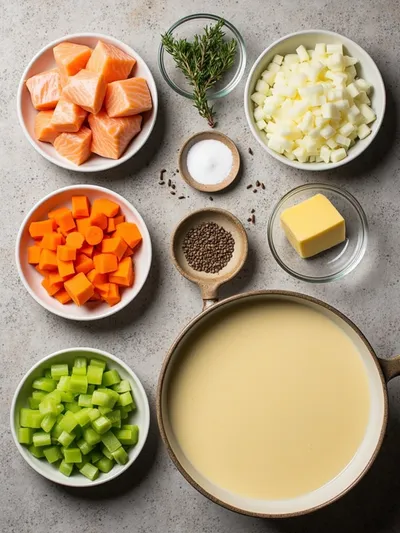 Salmon Chowder Soup - ingredients preparation