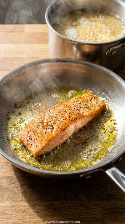 Seared Salmon with Lemon Orzo: Quick Comfort Meal - cooking process