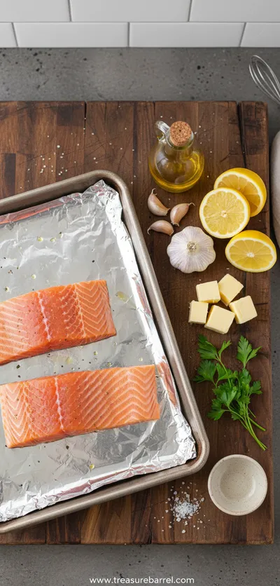 Sheet Pan Lemon Garlic Butter Salmon - cooking process