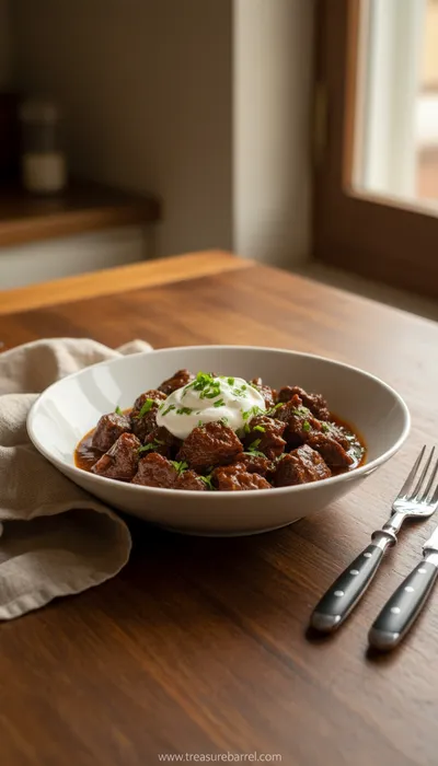 Slow-Cooked Beef Goulash - ready to serve