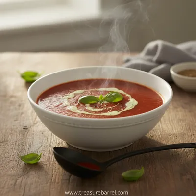 Smoked Tomato Soup with Basil Cream