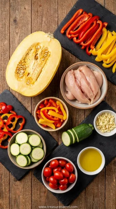 Cozy Spaghetti Squash with Chicken and Veggies - ingredients preparation