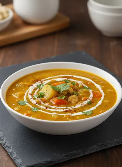Spicy Indian Mulligatawny Soup - ready to serve