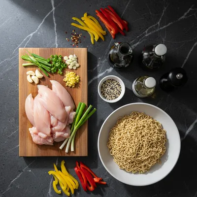 Sticky Garlic Chicken Noodles – High‑Protein Quick Dinner - cooking process