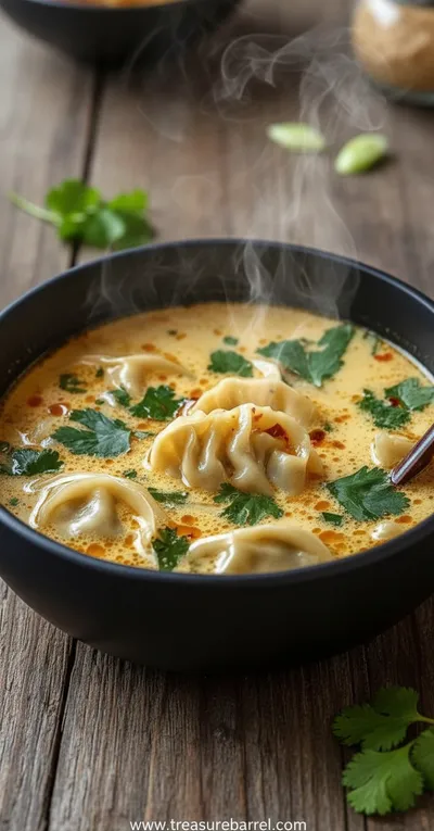 Cozy Thai Potsticker Soup with Flavorful Broth - ready to serve
