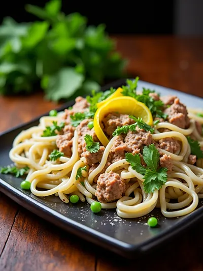 Healthy Tuna Pasta Salad with Peas - ready to serve