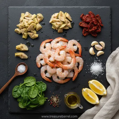 Tuscan Shrimp with Spinach, Artichokes & Sun-Dried Tomatoes - cooking process