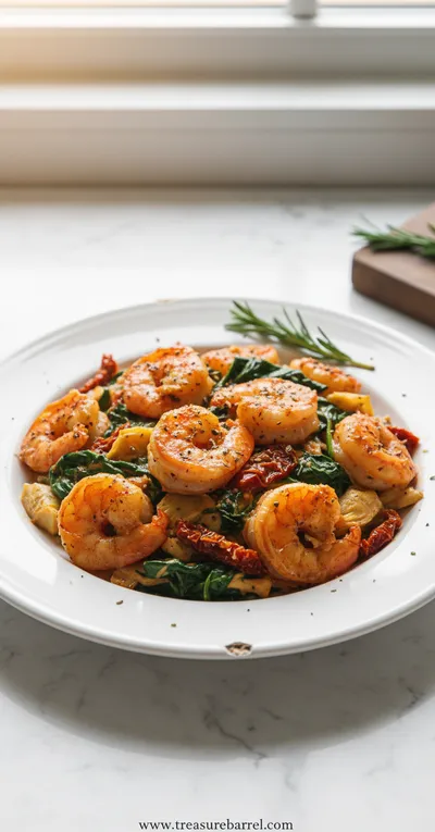 Tuscan Shrimp with Spinach, Artichokes & Sun-Dried Tomatoes