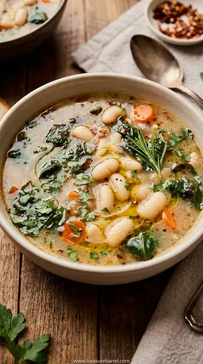 Hearty Tuscan White Bean Soup Recipe - ready to serve