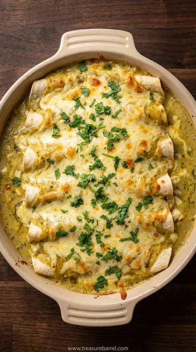 White Chicken Enchiladas with Green Chili Sour Cream Sauce
