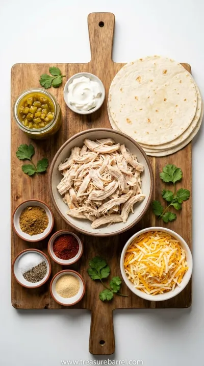 White Chicken Enchiladas With Green Chili Sour Cream Sauce - ingredients preparation