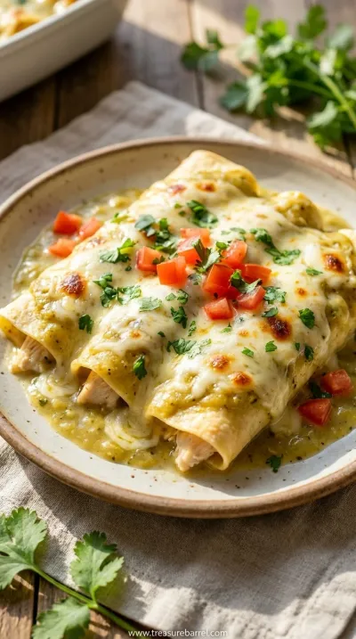 White Chicken Enchiladas With Green Chili Sour Cream Sauce - ready to serve
